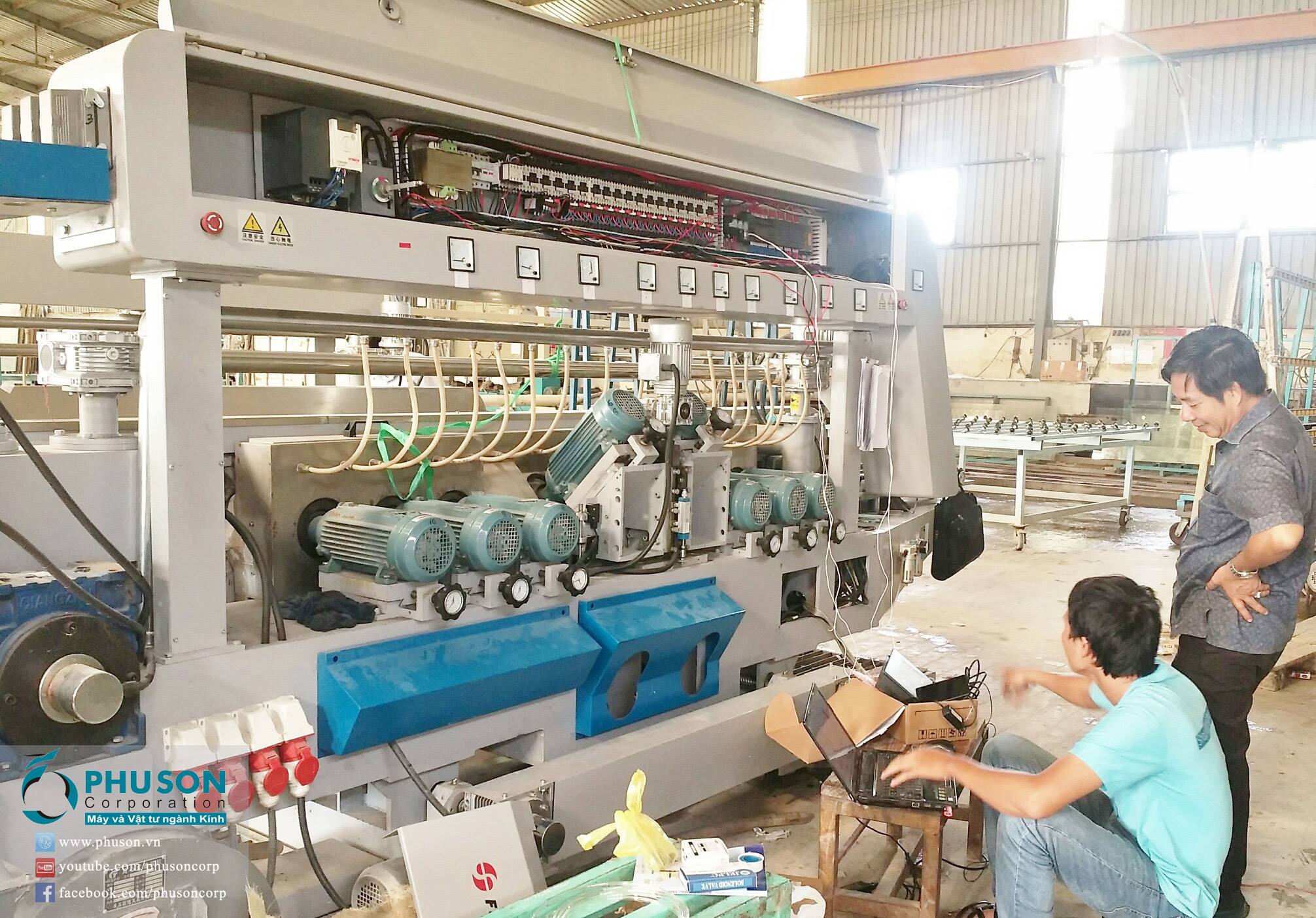 Complete the installation of FUSHAN Double Edging machine at THANH DAT GLASS