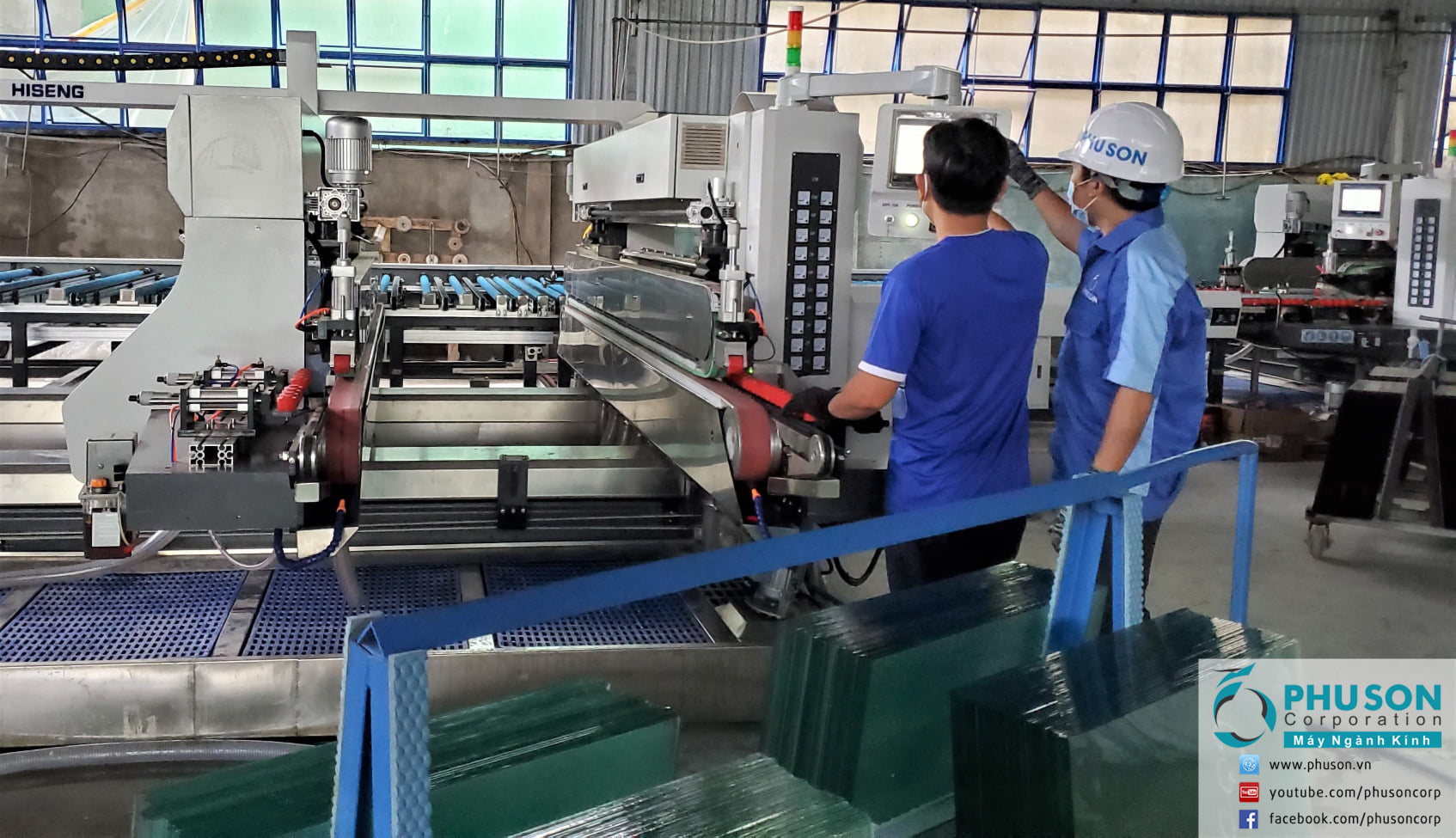 Completing the installation and transferring the 2nd HISENG 4-sided automatic polishing line at HOANG VINH GLASS factory.