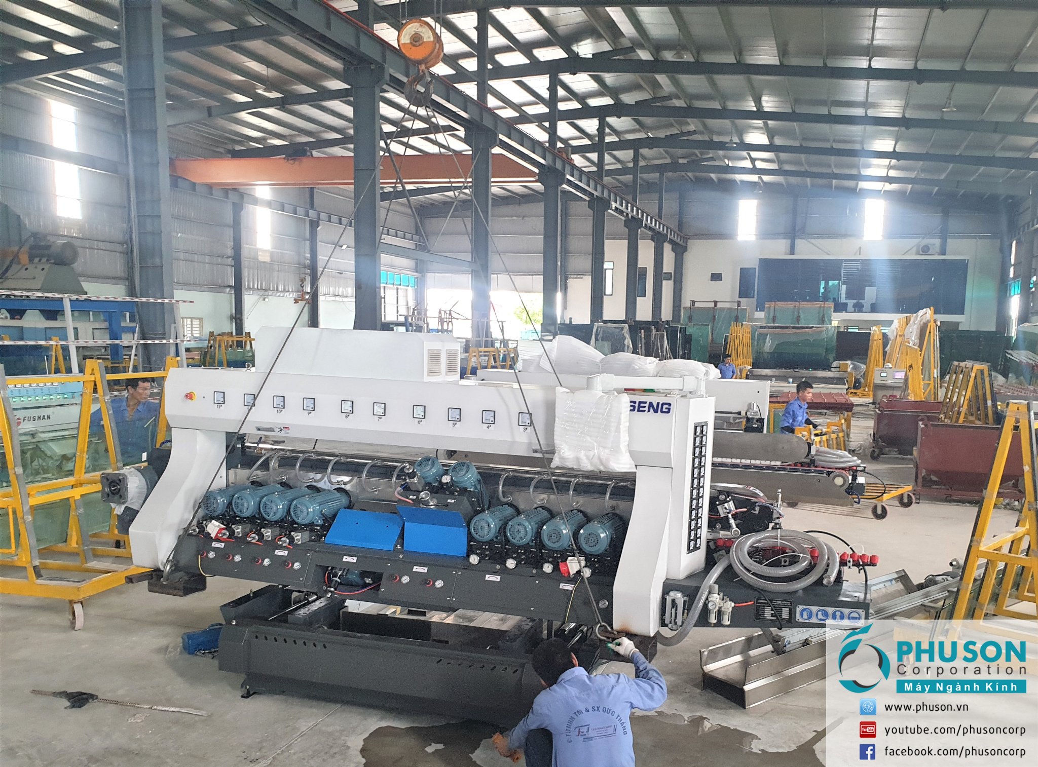 Installation of automatic 4-sided polishing line with 48 super-fast grinding heads at TAN NHAT MINH GLASS factory