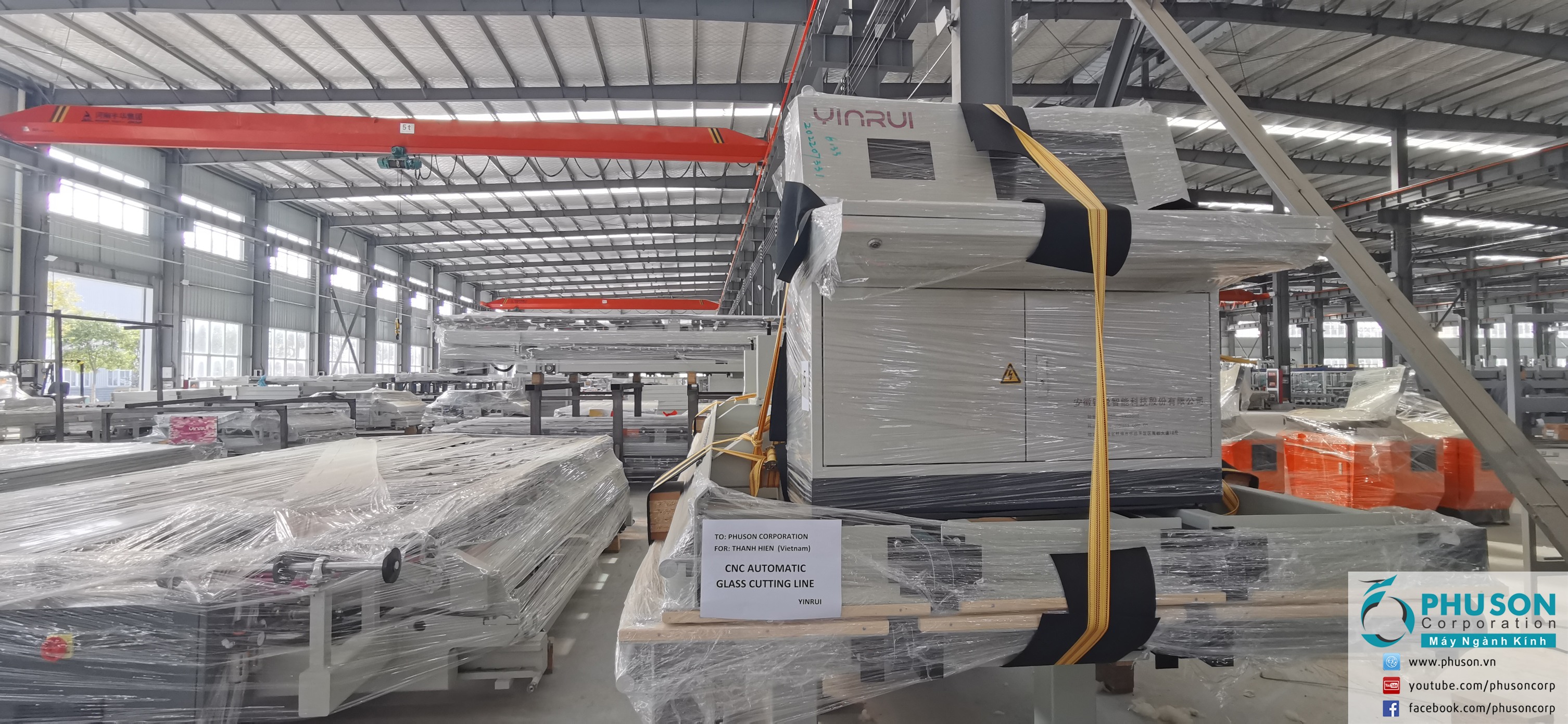 YINRUI has completed manufacturing, trial operation and been ready to containerize the large format CNC automatic glass cutting line for THANH HIEN GLASS factory.