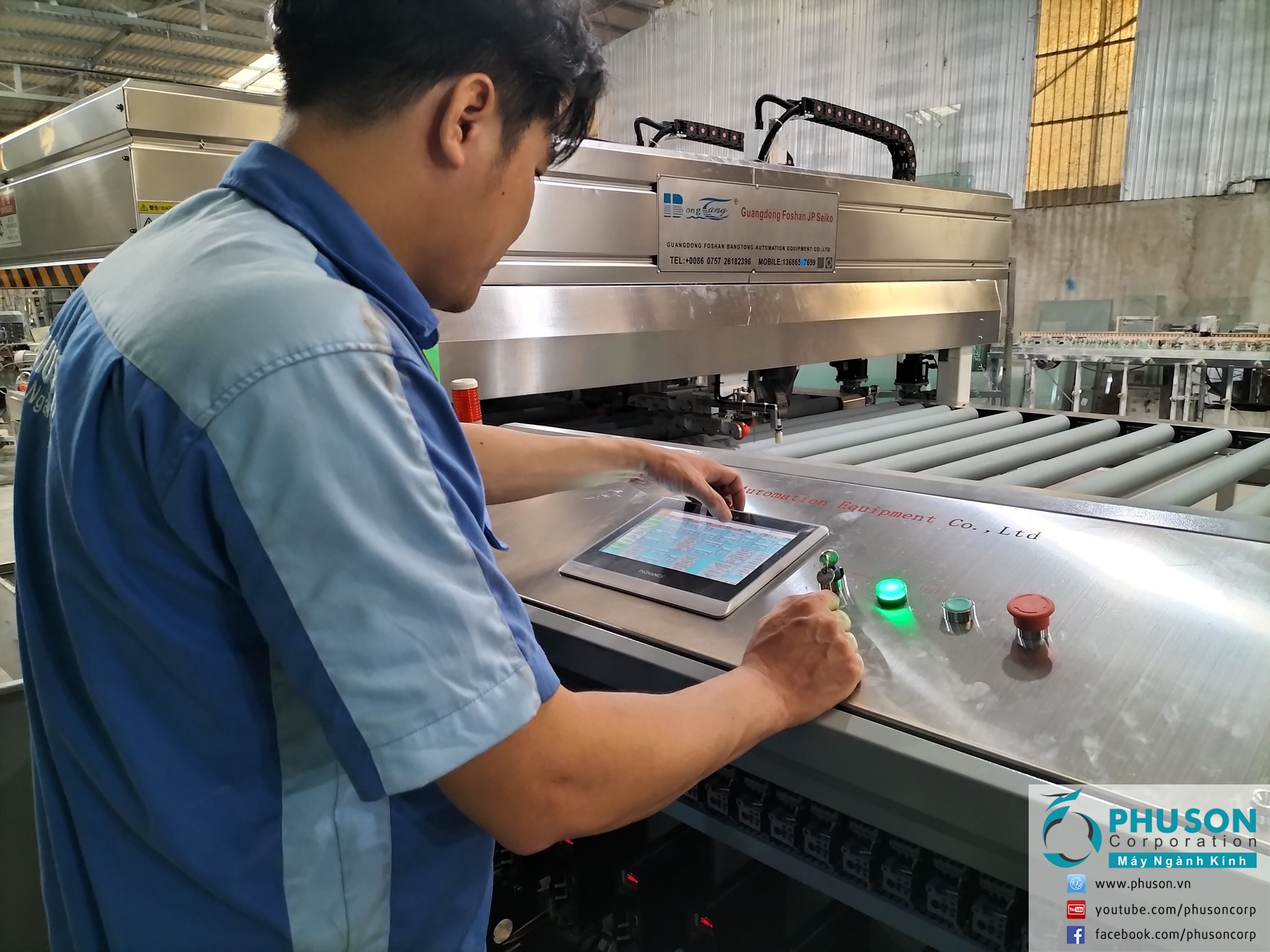 PHU SON Corporation HCM hoàn thành lắp đặt và chuyển giao máy tự động mài thô đáy & mép cạnh thẳng kính BANGTONG tại nhà máy PHONG PHU GLASS