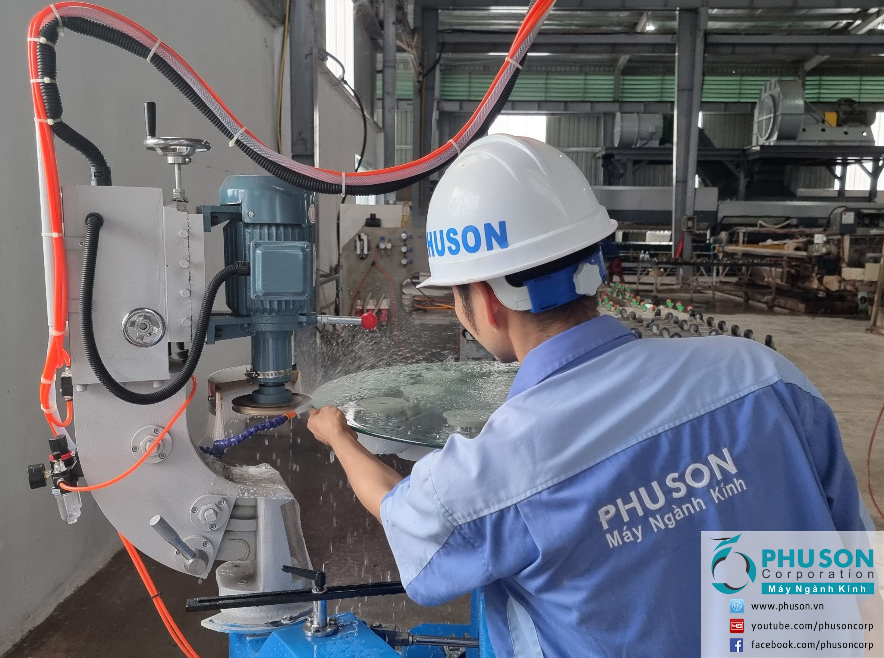PHU SON Corporation hoàn thành lắp đặt máy mài kính đa hình (máy trục khửu) BOVONI tại nhà máy SOMVANG GLASS