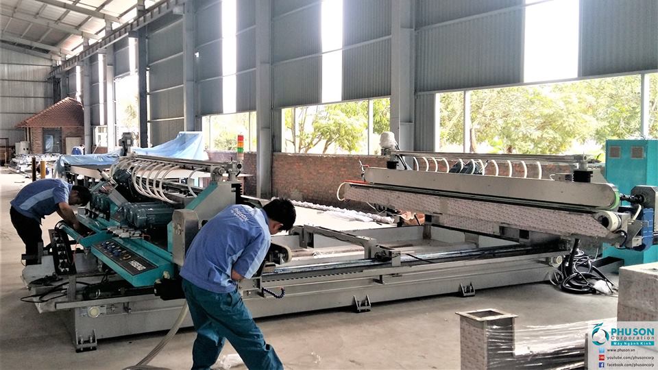 Hiseng automatic Glass Double Edging Machine Line at QUANG NINH GLASS.